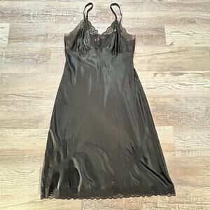 Vintage Lady Lynne Black Lace Slip Dress Satin Lingerie Union Made